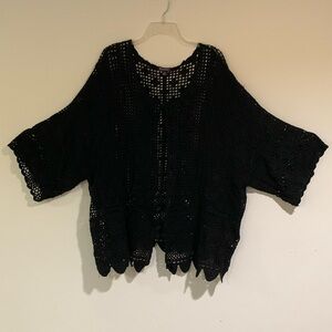 Roaman’s Black Crochet Kimono Sleeve Cardigan Sweater, Size 2X (26W/28W)
